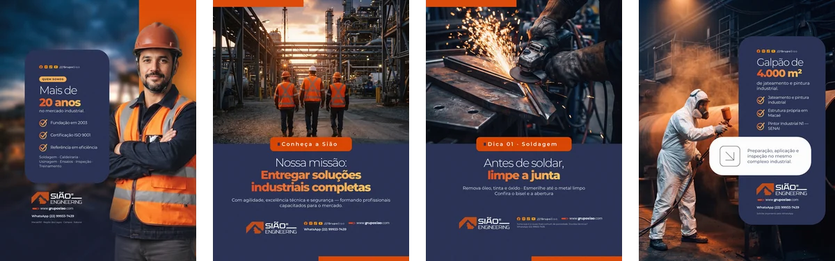 Quatro posts da identidade do Grupo Sião, lado a lado.
